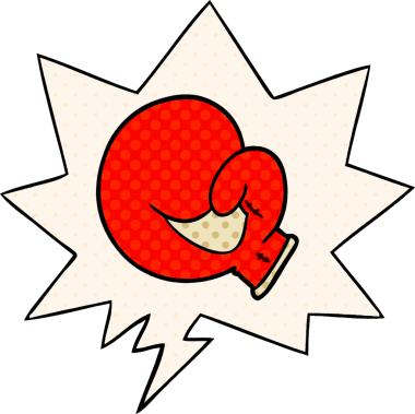 Bir insan tarafından çizilmiş, konuşma baloncuklu boks eldiveni.