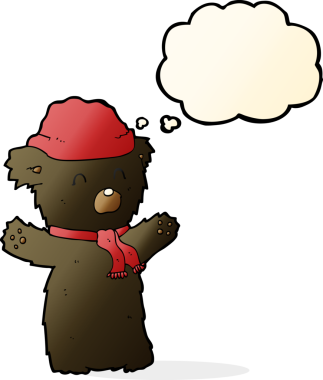 Bir insan tarafından çizilmiş düşünce baloncuğu olan sevimli siyah ayı.