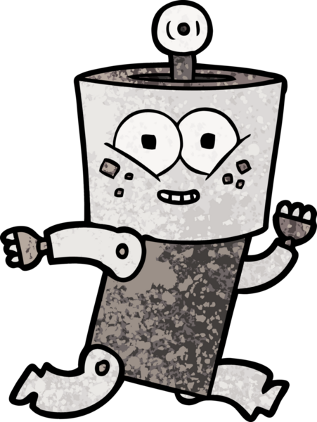 Bir insan tarafından çizilmiş mutlu çizgi film robotu