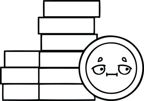 Bir insan tarafından çizilmiş bozuk paraların çizgi çizimi