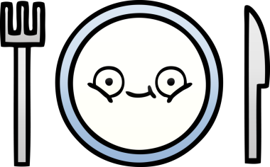 Bir insan tarafından çizilmiş yemek tabağının gölgeli çizgi filmi.