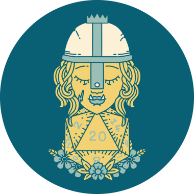 Retro Dövme Biçimli Ork Savaşçısı Karakteri Bir insan tarafından çizilmiş doğal yirmi zar atışıyla