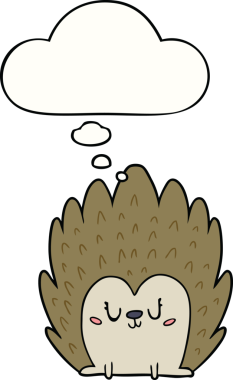 Bir insan tarafından çizilmiş düşünce baloncuklu şirin bir kirpi.