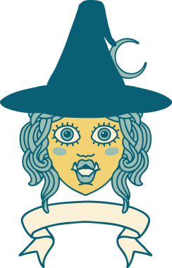 Retro Dövme Biçimi Bir insan tarafından çizilmiş yarı ork cadı yüzü