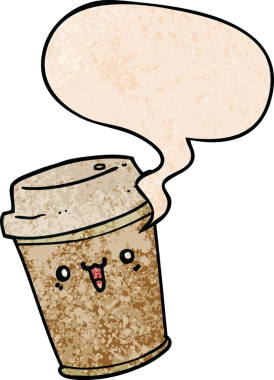 Çizgi film, bir insan tarafından çizilmiş eski moda konuşma baloncuklu kahveyi dışarı çıkarır.