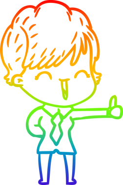 Gökkuşağı gradyan çizgi çizimi bir insan tarafından çizilmiş gülen bir kadın.