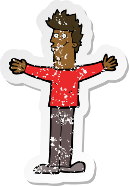 Bir insan tarafından çizilmiş mutlu bir adamın karikatür yapıştırması.