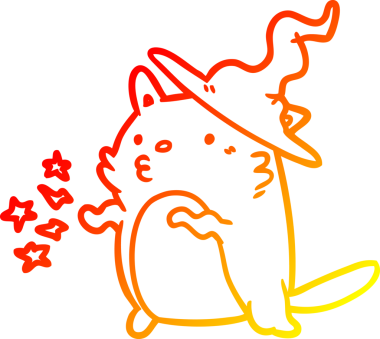 Bir insan tarafından çizilmiş büyüleyici bir kedi büyücüsünün sıcak çizgi çizimi