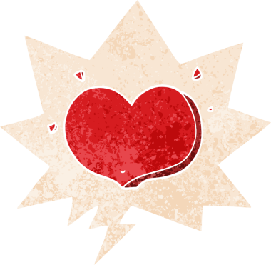 bir insan tarafından çizilmiş, grunge dertli retro tarzı ile konuşma baloncuğu ile çizgi film aşk kalbi