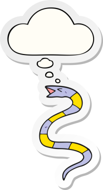 Düşünce baloncuklu çizgi film yılanı insan tarafından çizilmiş bir çıkartma.