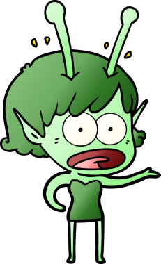 Karikatür, bir insan tarafından çizilen uzaylı kızı şok etti.