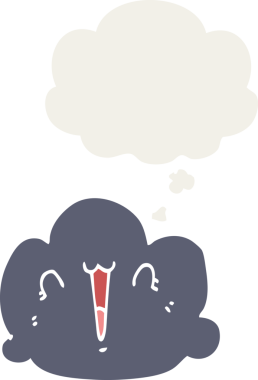 Bir insan tarafından çizilmiş, düşünce baloncuklu mutlu bulut çizgi filmi.