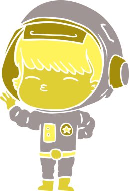 Düz renkli çizgi film meraklısı astronot bir insan tarafından çizilmiş.