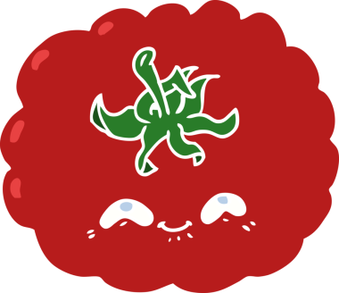 Bir insan tarafından çizilmiş düz renkli çizgi film domatesi