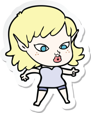 Bir insan tarafından çizilmiş güzel bir elf kızının çıkartması.