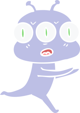 Düz renkli karikatür. Bir insan tarafından çizilmiş üç gözlü uzaylı.