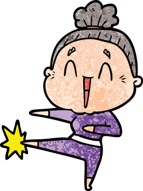 Bir insan tarafından çizilmiş mutlu yaşlı kadın çizgi filmi.