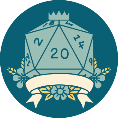 Retro Dövme Biçimi Doğal 20 kritik vuruş D20 zar bir insan tarafından çizildi