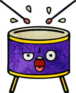 Bir insan tarafından çizilmiş eski grunge desenli davul karikatürü.