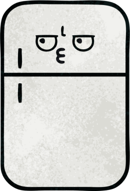 Bir insan tarafından çizilmiş buzdolabının retro grunge desenli karikatürü.