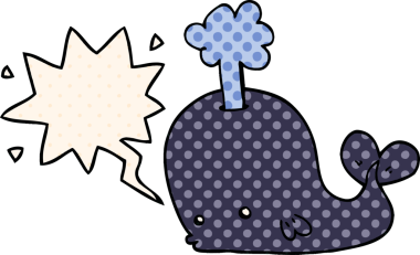 Çizgi roman tarzında konuşan balina bir insan tarafından çizilmiş.