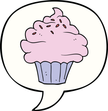 Bir insan tarafından çizilmiş konuşma balonlu kek.