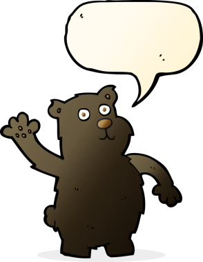 Bir insan tarafından çizilmiş konuşma balonuyla siyah ayıyı sallayan çizgi film.