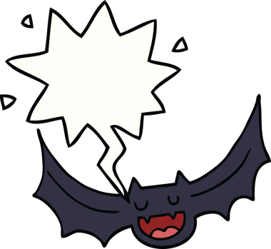 Bir insan tarafından çizilmiş konuşma balonlu bir yarasa.