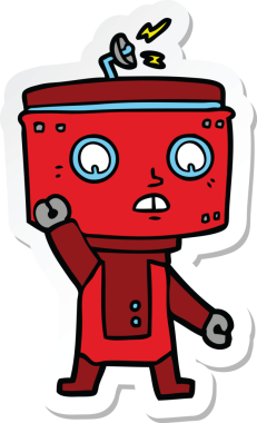 Bir insan tarafından çizilmiş robot karikatür çıkartması.