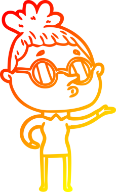 Bir insan tarafından çizilmiş gözlük takan çizgi film kadını çizimi.