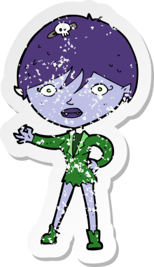 Bir insan tarafından çizilmiş vampir bir kızın gerilimli çıkartması.