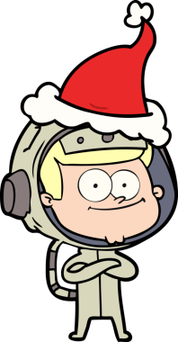 Mutlu astronot el çizimi bir insan tarafından çizilmiş Noel Baba şapkası