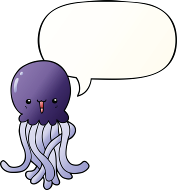 bir insan tarafından çizilmiş, konuşma baloncuklu çizgi film denizanası.