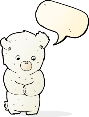 Bir insan tarafından çizilmiş konuşma baloncuklu şirin kutup ayısı.