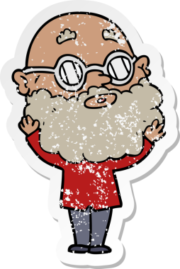 Bir insan tarafından çizilmiş sakallı ve gözlüklü, garip bir karikatür çıkartması.