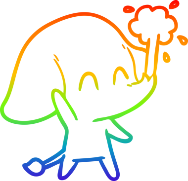 Gökkuşağı gradyan çizgisi insan tarafından çizilmiş su püskürten şirin bir fil çizimi.