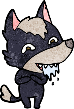 Bir insan tarafından çizilmiş aç kurt çizgi filmi.