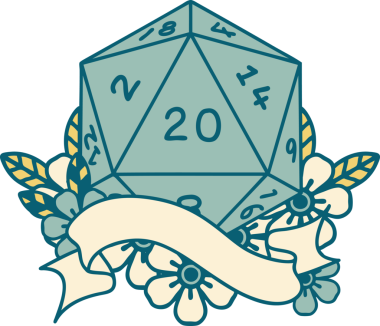 Retro Dövme Biçimi Doğal 20 D20 zar bir insan tarafından çizildi