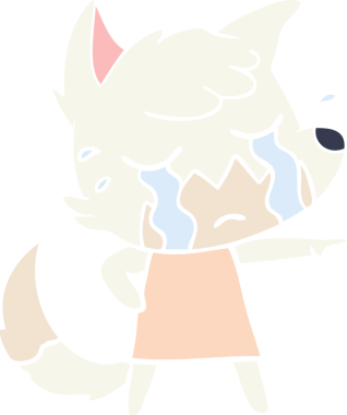 Bir insan tarafından çizilmiş ağlayan tilki düz renkli çizgi film