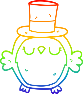 Bir insan tarafından çizilmiş silindir şapkalı bir baykuş çizimi.