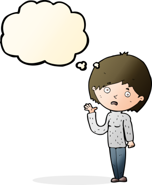 Bir insan tarafından çizilmiş düşünce balonu olan endişeli bir karikatür.