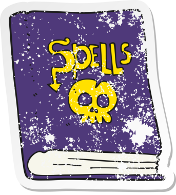 Bir insanın çizdiği büyü kitabının gerilimli retro yapıştırması.