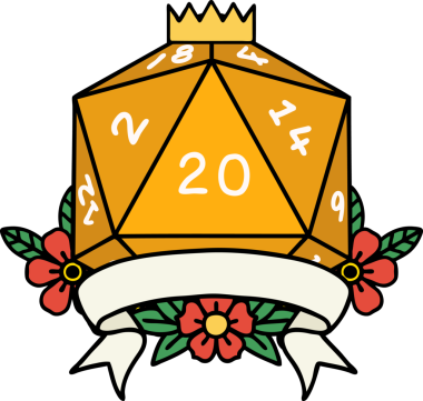 Retro Dövme Biçimi Doğal 20 kritik vuruş D20 zar bir insan tarafından çizildi