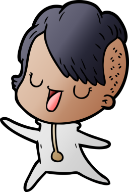 Bir insan tarafından çizilmiş hippi saç kesimli sevimli bir çizgi film kızı.