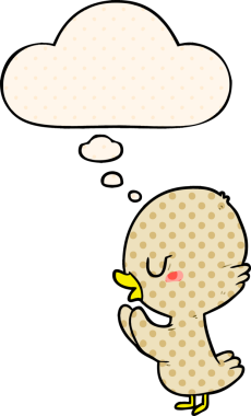 Çizgi roman tarzında bir insan tarafından çizilmiş düşünce balonuyla ördek yavrusu.