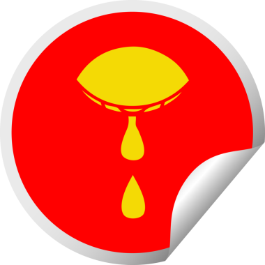 Bir insan tarafından çizilmiş ağlayan bir gözün dairesel soyma etiketi.