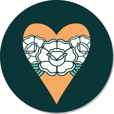 Geleneksel kalp stili dövme çıkartması ve bir insan tarafından çizilmiş çiçekler.