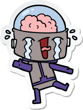 Bir insan tarafından çizilmiş ağlayan bir robot çıkartması.