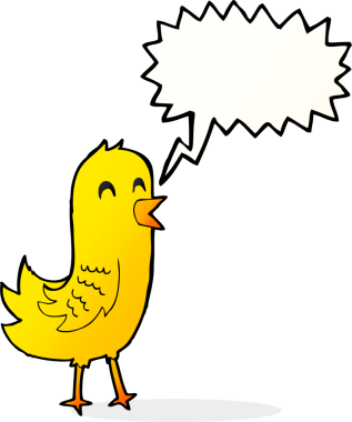 bir insan tarafından çizilmiş konuşma balonlu mutlu kuş.