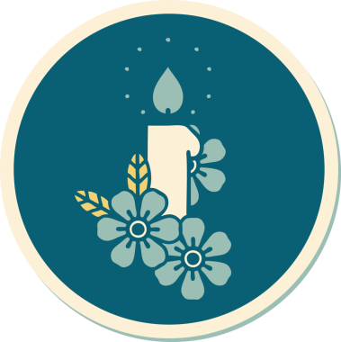 Geleneksel mum stili dövme çıkartması ve insan tarafından çizilmiş çiçekler.